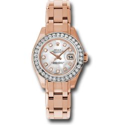  *Pre-Owned* Rolex Everose Gold Lady-Datejust Pearlmaster 29 Watch - 34 Diamond Bezel - Mother-Of-Pearl Diamond Dial