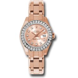  *Pre-Owned* Rolex Everose Gold Lady-Datejust Pearlmaster 29 Watch - 34 Diamond Bezel - Pink Diamond Dial