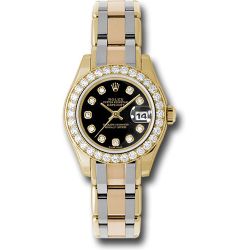  *Pre-Owned* Rolex Yellow Gold Lady-Datejust Pearlmaster 29 Watch - 32 Diamond Bezel - Black Diamond Dial