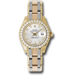  *Pre-Owned* Rolex Yellow Gold Lady-Datejust Pearlmaster 29 Watch - 32 Diamond Bezel - Silver Diamond Dial