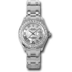  *Pre-Owned* Rolex White Gold Lady-Datejust Pearlmaster 29 Watch - 32 Diamond Bezel - Mother-Of-Pearl Roman Dial