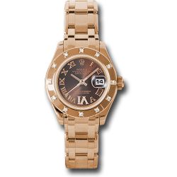  *Pre-Owned* Rolex Pink Gold Lady-Datejust Pearlmaster 29 Watch - 12 Diamond Bezel - Chocolate Brown Diamond Roman Vi Roman Dial