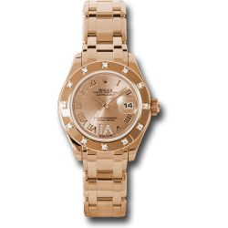  *Pre-Owned* Rolex Pink Gold Lady-Datejust Pearlmaster 29 Watch - 12 Diamond Bezel - Pink Champagne Diamond Roman Vi Roman Dial