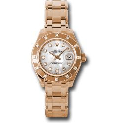  *Pre-Owned* Rolex Pink Gold Lady-Datejust Pearlmaster 29 Watch - 12 Diamond Bezel - Mother-Of-Pearl Diamond Dial