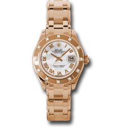  *Pre-Owned* Rolex Pink Gold Lady-Datejust Pearlmaster 29 Watch - 12 Diamond Bezel - Mother-Of-Pearl Roman Dial