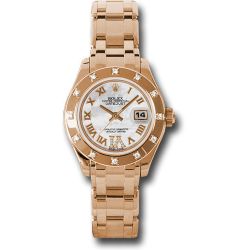  *Pre-Owned* Rolex Pink Gold Lady-Datejust Pearlmaster 29 Watch - 12 Diamond Bezel - Mother-Of-Pearl Diamond Roman Vi Roman Dial