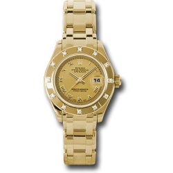  *Pre-Owned* Rolex Yellow Gold Lady-Datejust Pearlmaster 29 Watch - 12 Diamond Bezel - Champagne Roman Dial