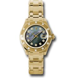 *Pre-Owned* Rolex Yellow Gold Lady-Datejust Pearlmaster 29 Watch - 12 Diamond Bezel - Dark Mother-Of-Pearl Diamond Dial