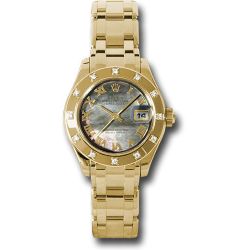 *Pre-Owned* Rolex Yellow Gold Lady-Datejust Pearlmaster 29 Watch - 12 Diamond Bezel - Dark Mother-Of-Pearl Roman Dial