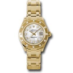  *Pre-Owned* Rolex Yellow Gold Lady-Datejust Pearlmaster 29 Watch - 12 Diamond Bezel - Mother-Of-Pearl Diamond Dial