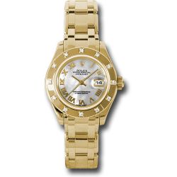  *Pre-Owned* Rolex Yellow Gold Lady-Datejust Pearlmaster 29 Watch - 12 Diamond Bezel - Mother-Of-Pearl Roman Dial