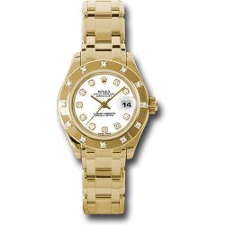  *Pre-Owned* Rolex Yellow Gold Lady-Datejust Pearlmaster 29 Watch - 12 Diamond Bezel - White Diamond Dial