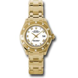  *Pre-Owned* Rolex Yellow Gold Lady-Datejust Pearlmaster 29 Watch - 12 Diamond Bezel - White Roman Dial