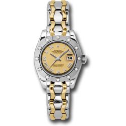  *Pre-Owned* Rolex White Gold Lady-Datejust Pearlmaster 29 Watch - 12 Diamond Bezel - Champagne Mirror Roman Dial