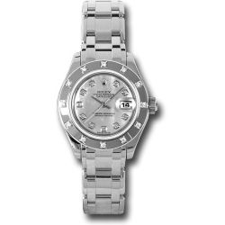  *Pre-Owned* Rolex White Gold Lady-Datejust Pearlmaster 29 Watch - 12 Diamond Bezel - Mother-Of-Pearl Diamond Dial