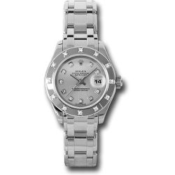  *Pre-Owned* Rolex White Gold Lady-Datejust Pearlmaster 29 Watch - 12 Diamond Bezel - Silver Diamond Dial