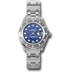  *Pre-Owned* Rolex White Gold Lady-Datejust Pearlmaster 29 Watch - 12 Diamond Bezel - Sodalite Semi Precious Stone Diamond Dial