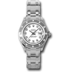  *Pre-Owned* Rolex White Gold Lady-Datejust Pearlmaster 29 Watch - 12 Diamond Bezel - White Diamond Dial