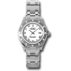  *Pre-Owned* Rolex White Gold Lady-Datejust Pearlmaster 29 Watch - 12 Diamond Bezel - White Roman Dial