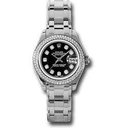  *Pre-Owned* Rolex White Gold Lady-Datejust Pearlmaster 29 Watch - 116 Diamond Bezel - Black Diamond Dial
