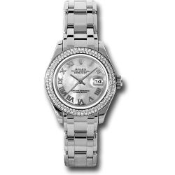  *Pre-Owned* Rolex White Gold Lady-Datejust Pearlmaster 29 Watch - 116 Diamond Bezel - Mother-Of-Pearl Roman Dial