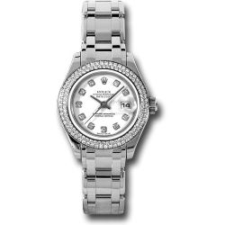  *Pre-Owned* Rolex White Gold Lady-Datejust Pearlmaster 29 Watch - 116 Diamond Bezel - White Diamond Dial