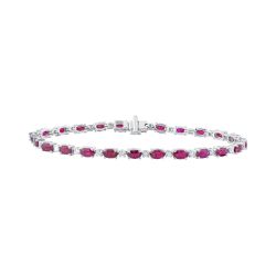 Diamond Round and Oval Genuine Ruby Tennis Bracelet