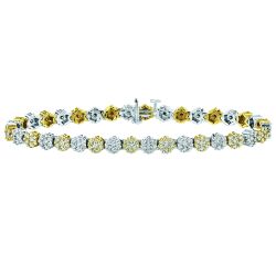 Diamond Two Tone Cluster Tennis Bracelet