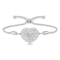 Silver Puff Heart Shape Lariat Diamond Bracelet