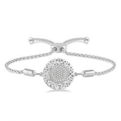 Silver Puff Circle Lariat Diamond Bracelet