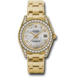  *Pre-Owned* Rolex Yellow Gold Datejust Pearlmaster 34 Watch - 34 Diamond Bezel - White Mother-Of-Pearl Diamond Dial