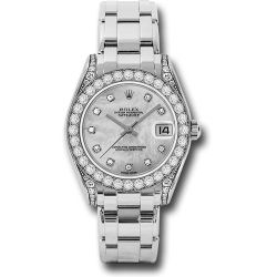  *Pre-Owned* Rolex White Gold Datejust Pearlmaster 34 Watch - 34 Diamond Bezel - White Mother-Of-Pearl Diamond Dial