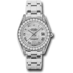  *Pre-Owned* Rolex White Gold Datejust Pearlmaster 34 Watch - 34 Diamond Bezel - White Mother-Of-Pearl Roman Dial