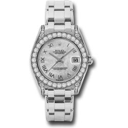  *Pre-Owned* Rolex White Gold Datejust Pearlmaster 34 Watch - 34 Diamond Bezel - White Mother-Of-Pearl Roman Dial