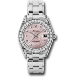  *Pre-Owned* Rolex White Gold Datejust Pearlmaster 34 Watch - 34 Diamond Bezel - Pink Mother-Of-Pearl Diamond Dial
