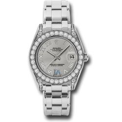 *Pre-Owned* Rolex White Gold Datejust Pearlmaster 34 Watch - 34 Diamond Bezel - Silver Roman Dial