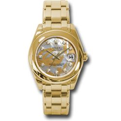  *Pre-Owned* Rolex Yellow Gold Datejust Pearlmaster 34 Watch - Polished Bezel - Goldust Dream Mother-Of-Pearl Diamond Dial