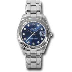  *Pre-Owned* Rolex White Gold Datejust Pearlmaster 34 Watch - Domed Bezel - Blue Diamond Dial