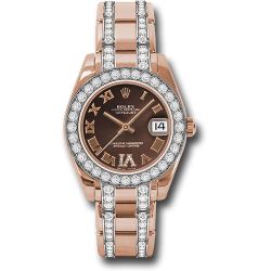  *Pre-Owned* Rolex Everose Gold Datejust Pearlmaster 34 Watch - 32 Diamond Bezel - Chocolate Roman Dial