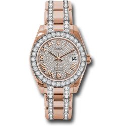  *Pre-Owned* Rolex Everose Gold Datejust Pearlmaster 34 Watch - 32 Diamond Bezel - Diamond Paved Roman Dial