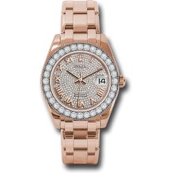  *Pre-Owned* Rolex Everose Gold Datejust Pearlmaster 34 Watch - 32 Diamond Bezel - Diamond Paved Roman Dial