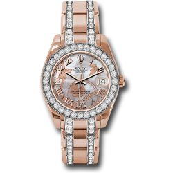  *Pre-Owned* Rolex Everose Gold Datejust Pearlmaster 34 Watch - 32 Diamond Bezel - Goldust Dream Roman Dial