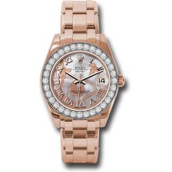  *Pre-Owned* Rolex Everose Gold Datejust Pearlmaster 34 Watch - 32 Diamond Bezel - Goldust Dream Roman Dial