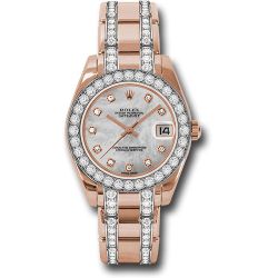  *Pre-Owned* Rolex Everose Gold Datejust Pearlmaster 34 Watch - 32 Diamond Bezel - Mother-Of-Pearl Diamond Dial