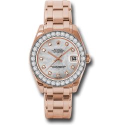  *Pre-Owned* Rolex Everose Gold Datejust Pearlmaster 34 Watch - 32 Diamond Bezel - Mother-Of-Pearl Diamond Dial
