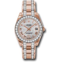  *Pre-Owned* Rolex Everose Gold Datejust Pearlmaster 34 Watch - 32 Diamond Bezel - White Mother-Of-Pearl Roman Dial