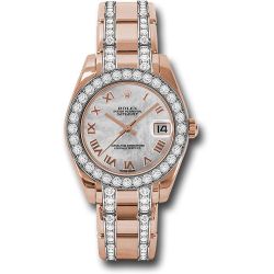  *Pre-Owned* Rolex Everose Gold Datejust Pearlmaster 34 Watch - 32 Diamond Bezel - Mother-Of-Pearl Roman Dial