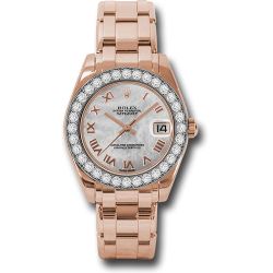  *Pre-Owned* Rolex Everose Gold Datejust Pearlmaster 34 Watch - 32 Diamond Bezel - Mother-Of-Pearl Roman Dial