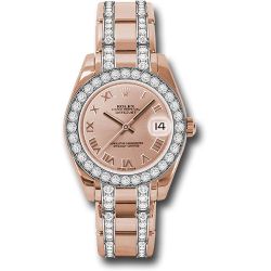  *Pre-Owned* Rolex Everose Gold Datejust Pearlmaster 34 Watch - 32 Diamond Bezel - Pink Roman Dial