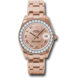  *Pre-Owned* Rolex Everose Gold Datejust Pearlmaster 34 Watch - 32 Diamond Bezel - Pink Roman Dial